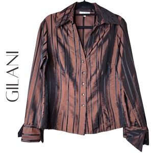 Gilani Brown Striped Button Up With Iridescent Buttons